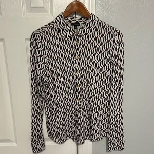 Talbots Black and White Geometric Button Down Shirt